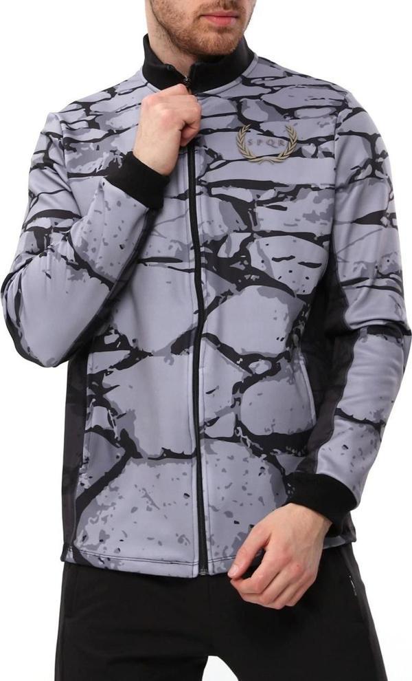 SPQR Baskılı Fermuarlı Sweatshirt AQUILUS GRİ - Image 1