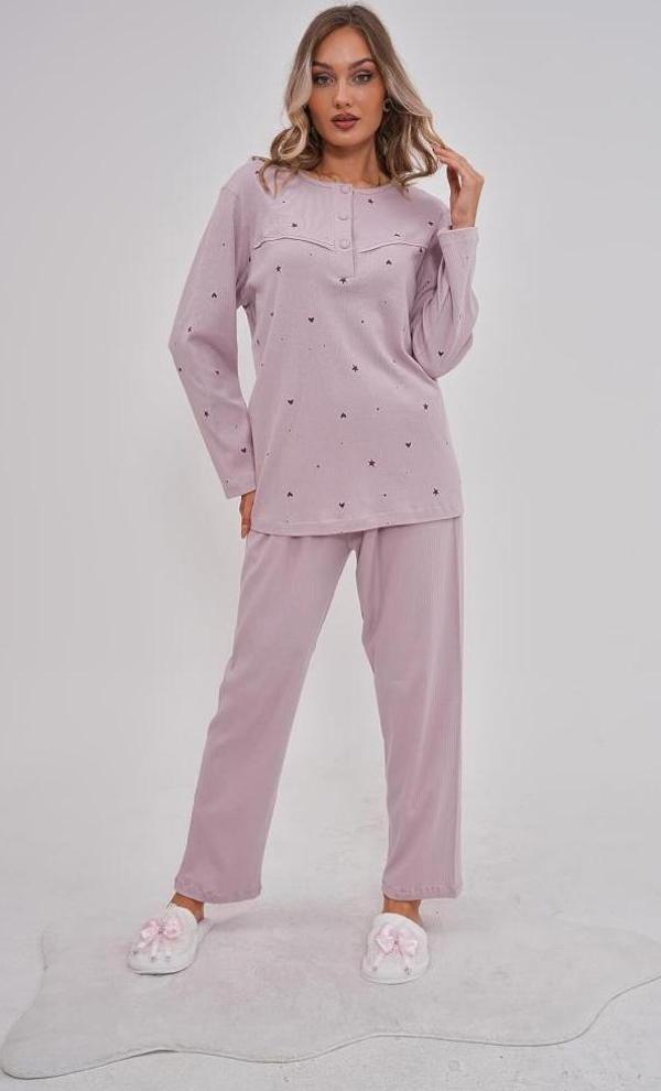 Mecit 6150 Bayan Lila Yüzde Yüz Pamuk Büyük Beden Pijama Takımı - Image 1