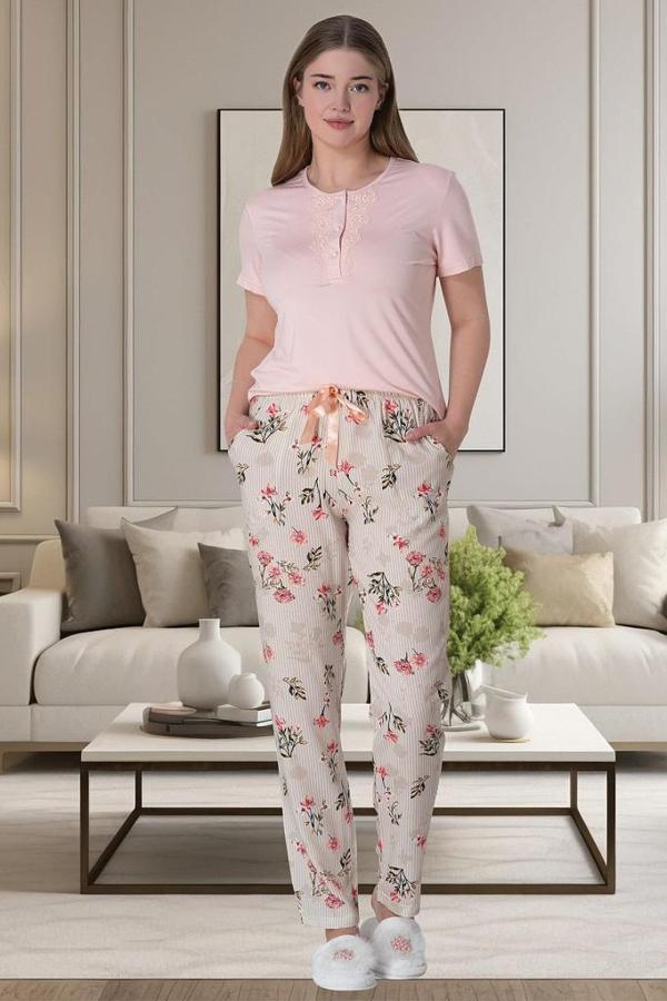 Mecit 6058 Bayan Pudra Kısa Kollu Pijama Takımı - Image 1