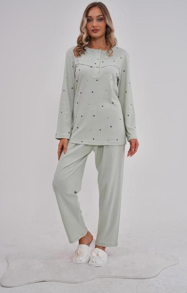 Mecit 6150 Bayan Yeşil Yüzde Yüz Pamuk Büyük Beden Pijama Takımı - Image 1