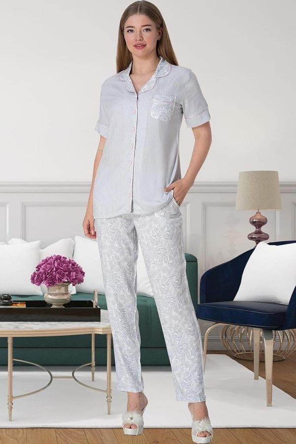 Mecit 5144 Bayan Pembe Boydan Düğmeli Pijama Takımı - Image 1