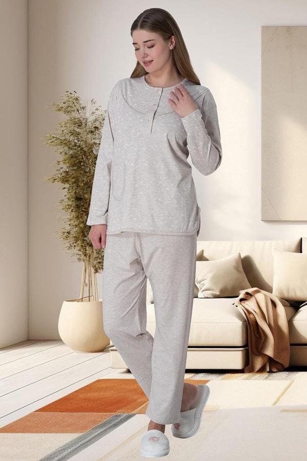 Mecit 6021 Bayan Vizon Büyük Beden Uzun Kollu Pijama Takımı - Image 1