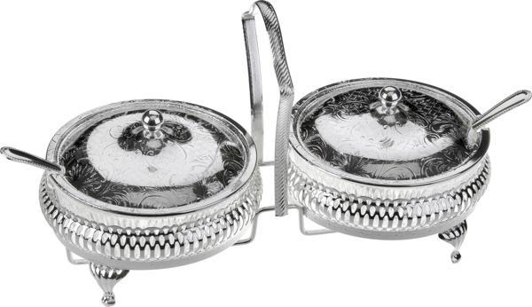 Queen Anne İngiliz Gümüşü Kapaklı Kaşıklı Reçellik 2 li 25.7 x 12 cm   - Image 1