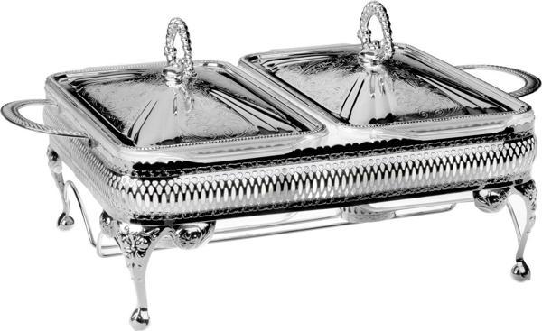 Queen Anne İngiliz Gümüşü İki Bölmeli Isıtıcılı Yemek Servislik 41 x 28 x 19 cm   - Image 1