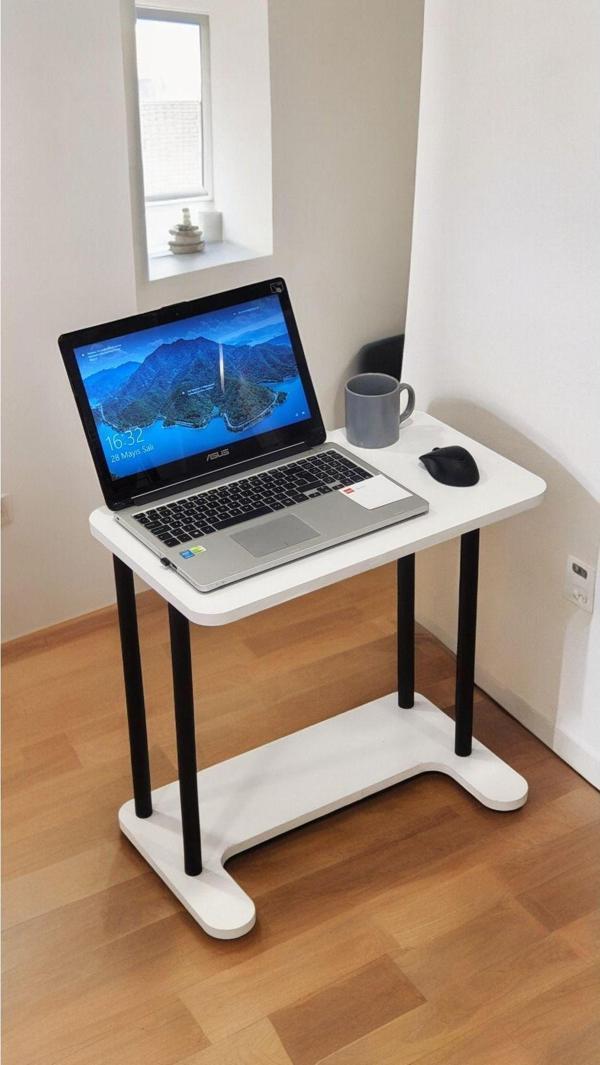 Peka 35 Cm Yüksek Kalite Tekerlekli Laptop Sehpası Kahvaltı Masası Yan Sehpa 60 Cm Ahşap 65 Cm Beyaz - Image 1