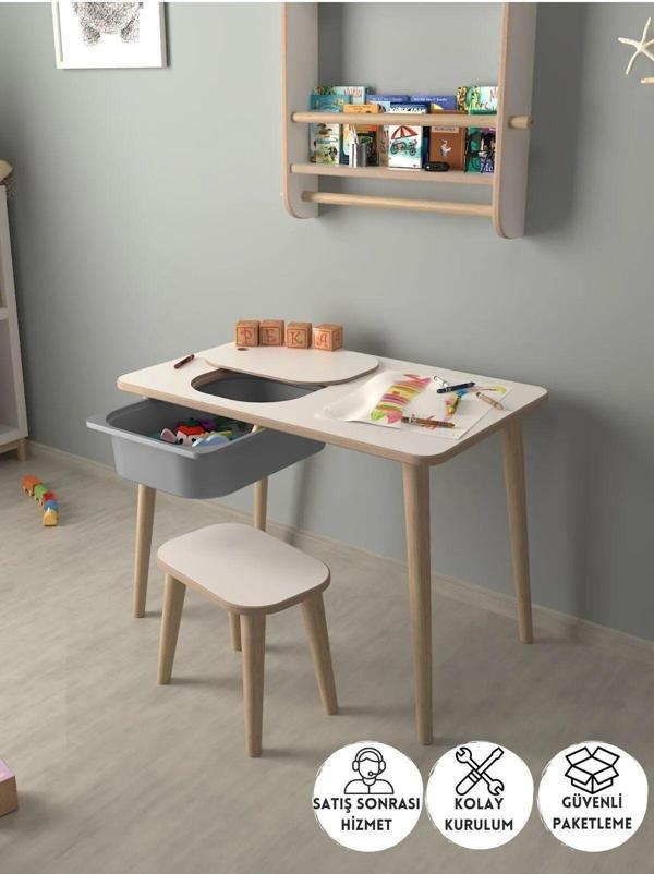 Peka Çocuk Oyun Etkinlik Çalışma Masası Sepetli Ahşap Mdf Masa Takımı - Image 1