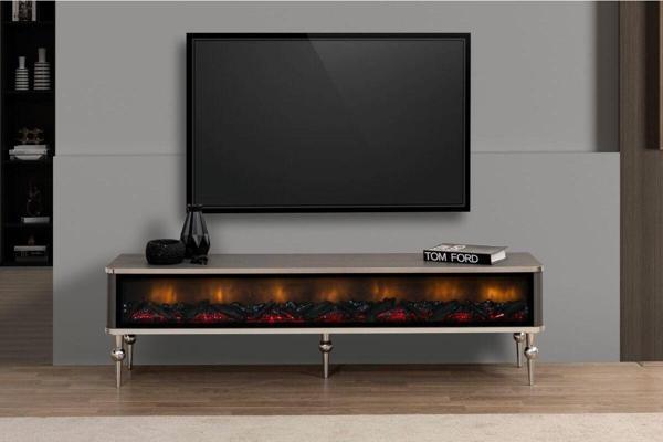 Enrese Asel Ceviz Gold Tam Şömineli Tv Ünitesi - Image 1