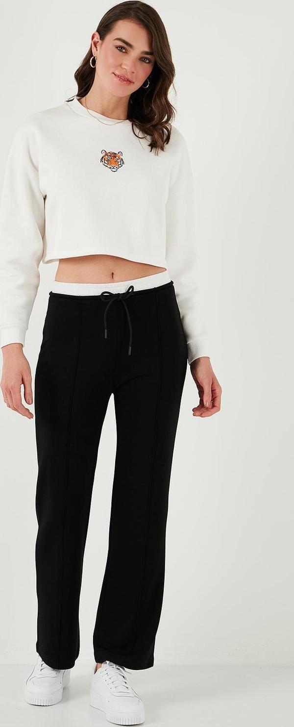 Lela Streç Slim Fit Yüksek Bel Geniş Paça Çimalı Bayan Eşofman Altı 5866078 SİYAH - Image 1