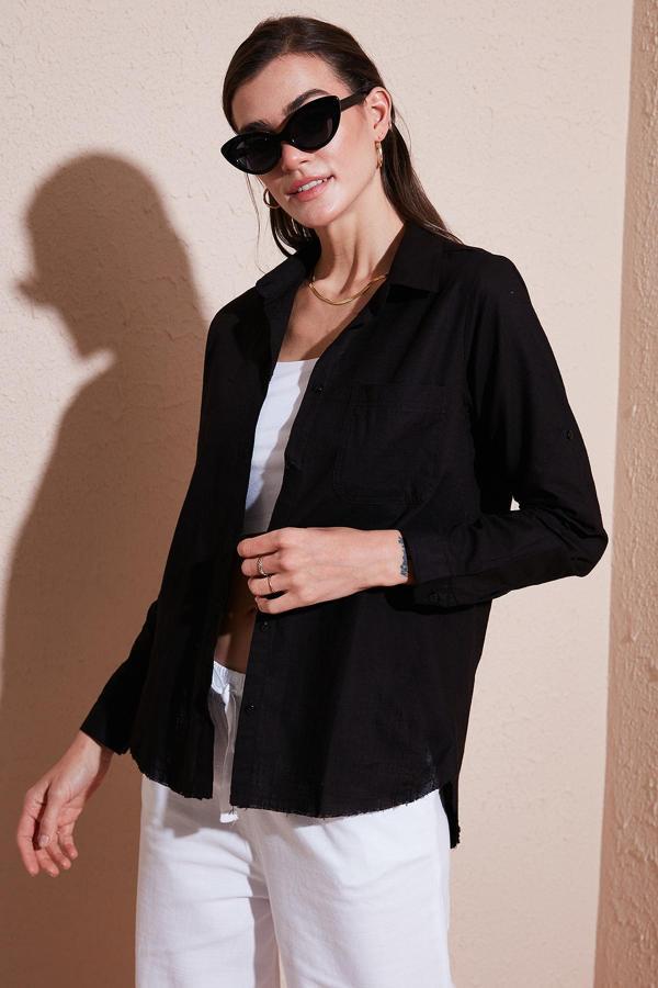 Lela Pamuklu Regular Fit Cepli Bayan Gömlek CF25S16992 SİYAH - Image 1