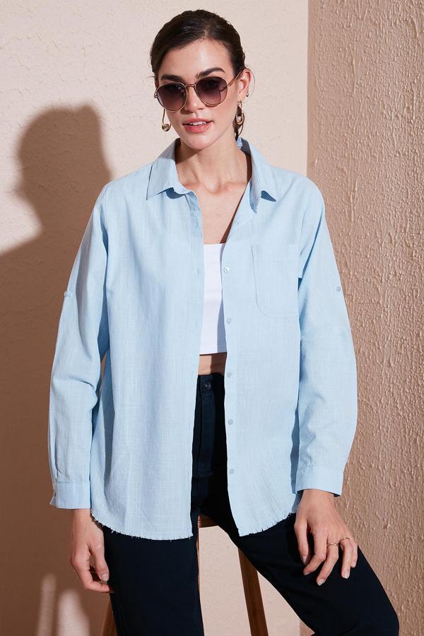 Lela Pamuklu Regular Fit Cepli Bayan Gömlek CF25S16992 MAVİ - Image 1