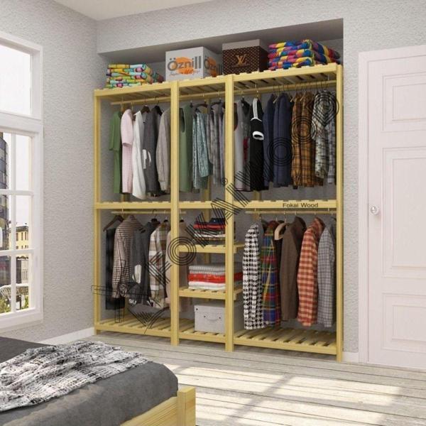 Fokai Wood Pente - Açık Ahşap Elbise Askısı Raf Sistemi Gardırop - Image 1