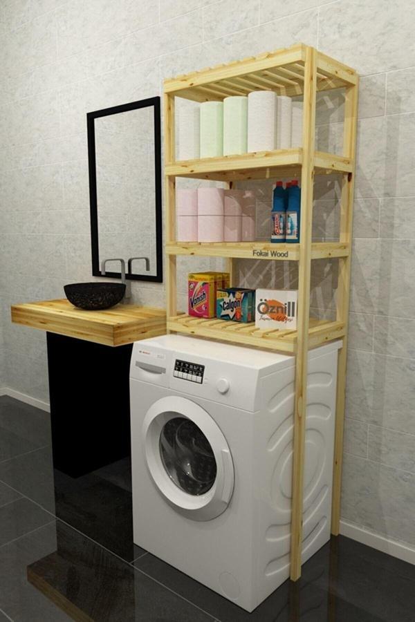 Fokai Wood Qualıty Lıght - Çamaşır Makinesi Için Ahşap El Yapımı Ayarlanabilir Raflı Banyo Organizeri - Image 1