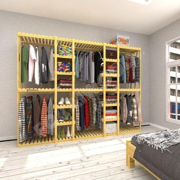 Fokai Wood Seice Açık Ahşap Elbise Askısı Raf Sistemi - Image 1