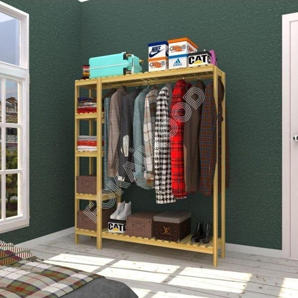 Fokai Wood Small Jj Açık Ahşap Elbise Dolabı Vestiyer - Image 1