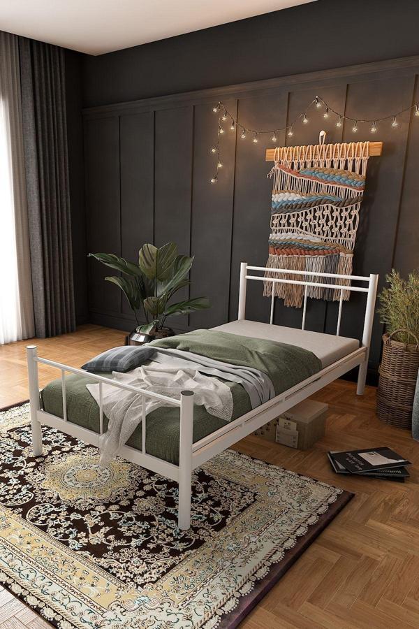 Limni Home Ferforje Metal Karyola Set ( Yatak Dahil ) Beyaz 120x200 cm - Image 1
