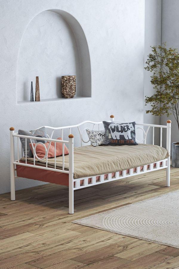Limni Home Lars Metal Divan, Karyola, Koltuk, Kanepe, Beyaz 90x200 cm - Image 1