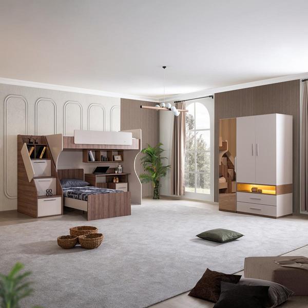 Ranza, Milano Genç Odası Takımı Çift Kişilik Çalışma Masalı Modern Ranza + Üç Kapaklı Modern Dolap - Image 1