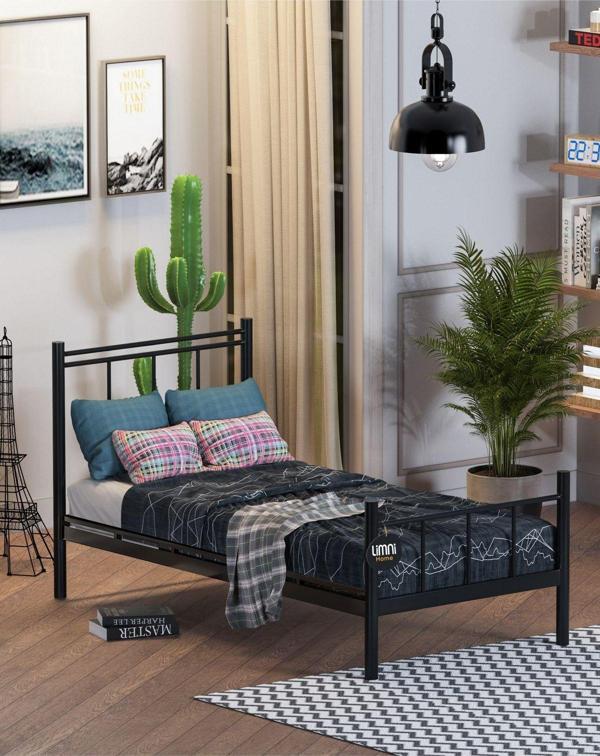 Limni Home Tek Kişilik Ferforje Metal Karyola - Siyah Siyah 120x200 cm - Image 1