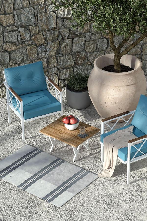 Limni Home Venit 2 Li Koltuk ( Berjer ), Sehpa Takımı, Balkon Ve Bahçe Beyaz 63x88 cm - Image 1