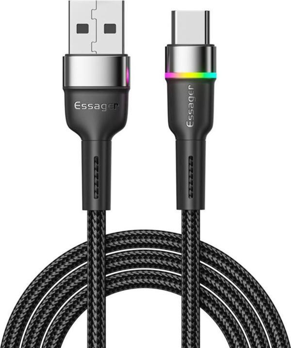 Essager Led Işıklı 1 Metre 3.0A USB to Type C Şarj Kablosu 480Mbps Veri Aktarım Şarj Akım Korumalı - Image 1