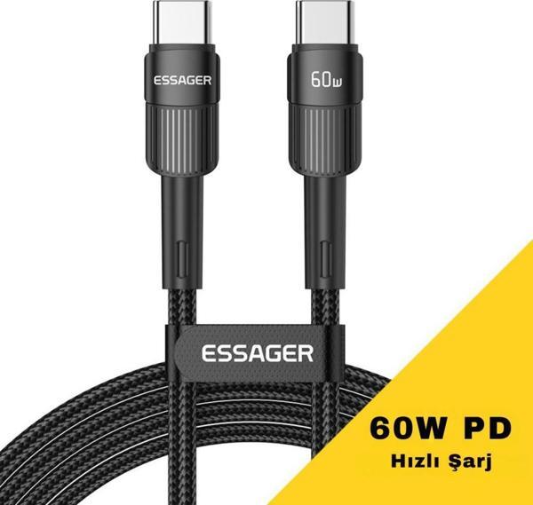 Essager Örgü Kablo 3 Metre PD 60W Type C to Type C Şarj Kablosu 480Mbps Veri Aktarım Şarj Akım Korumalı - Image 1