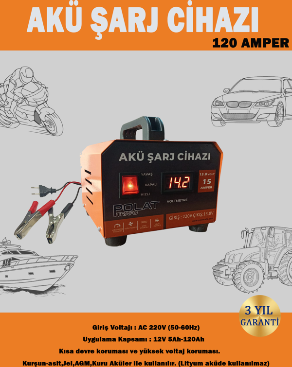 Polat 12 Volt 5-120 Amper Akü Şarj Cihazı - Image 1