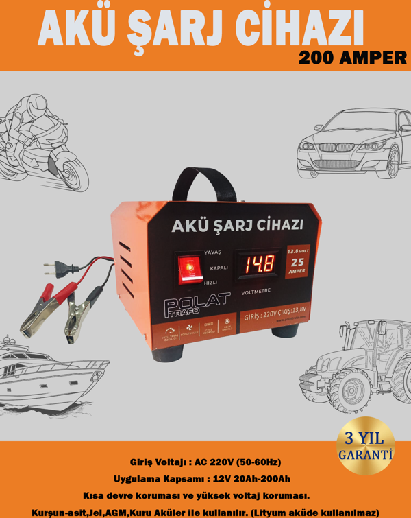 Polat 12 Volt 10-200 Amper Akü Şarj Cihazı - Image 1