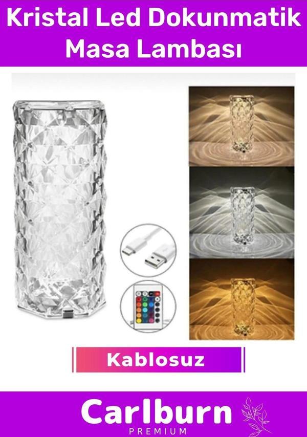 Özel Üretim Şarjlı Kablosuz Ayarlanabilir Aydınlatma Kumandalı Kristal Led Dokunmatik Masa Lambası - Image 1