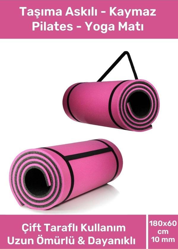 Taşıma Askılı Konfor Modeli Çift Taraflı Kaymaz Yoga Meditasyon Minderi Pembe Siyah Mat - Image 1