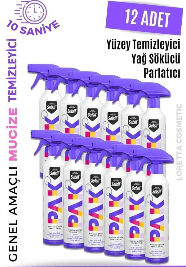 Selsil Pak 12 Li 500 Ml Mucize Köpük Temizleyici Sprey Yağ Sökücü Yüzey Temizleyici Parlatıcı Loretta - Image 1