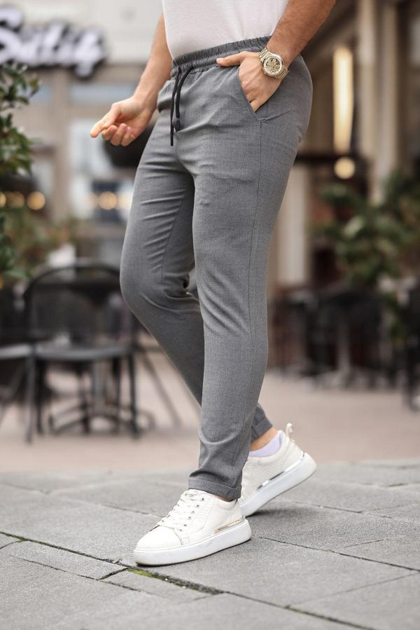 Mero Life Erkek Gri Slim Fit Rahat Kesim Beli Bağlamalı Yan Cepli Likralı Jogger Pantolon - Image 1