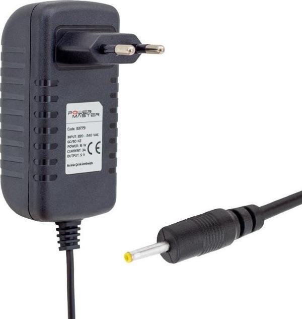 Powermaster PM-33779 5 Volt - 3 Amper 2.5*0.7 Mm Uçlu Plastik Kasa Priz Tipi Adaptör - Image 1