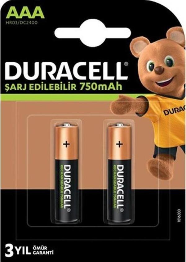 Duracell 750 mA Şarjlı AAA İnce Kalem 2'li Pil HR03/DC2400 - Image 1