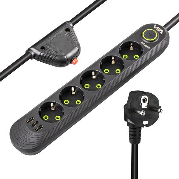Vea VA-21561 5'li 3 USB'li 1.5 Metre Akım Korumalı Priz Siyah - Image 1