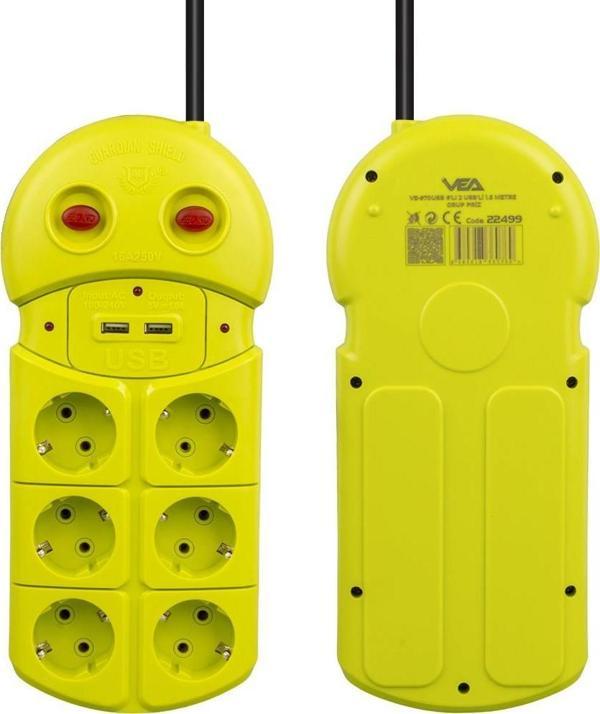 Vea VE-970USB 6'Lı 2 USB'li 1.5 Metre Grup Priz - Image 1