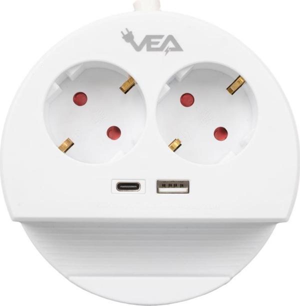 VE- G1102C 2'li USB+ Type-C Girişli Anahtarlı 1.5 Metre Grup Priz - Image 1