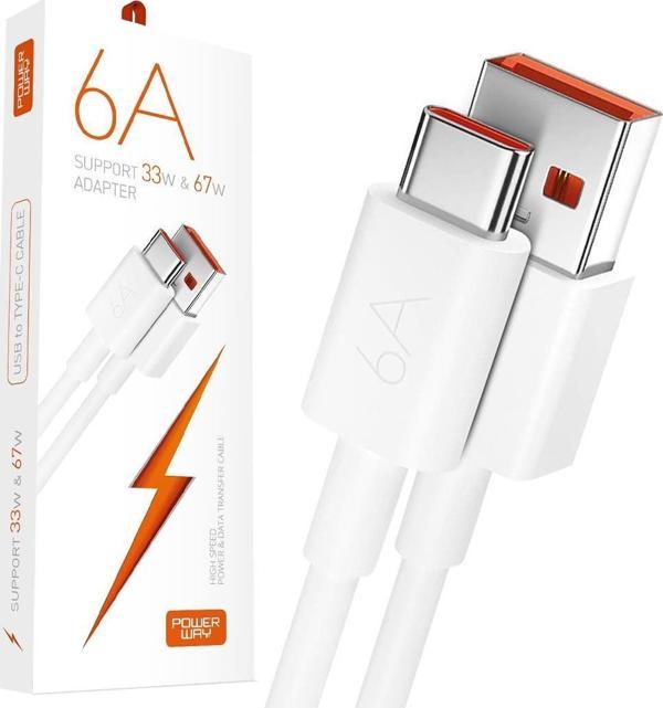 Powerway M6 Type-C To USB-A PD 67 Watt 6 Amper 1 Metre Şarj Data Kablosu - Image 1