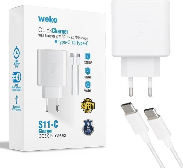 Weko WK-21440 S11-C 25 Watt Telefon Şarj Başlık Adaptörü + Type-C To Type-C Kablo - Image 1