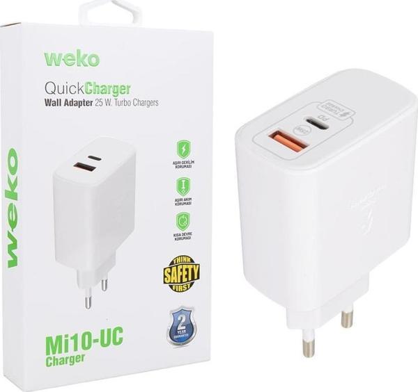 Weko WK-21446 S11-UC 25 Watt 3.0 Amper Type-C + USB Telefon Şarj Başlık Adaptörü - Image 1