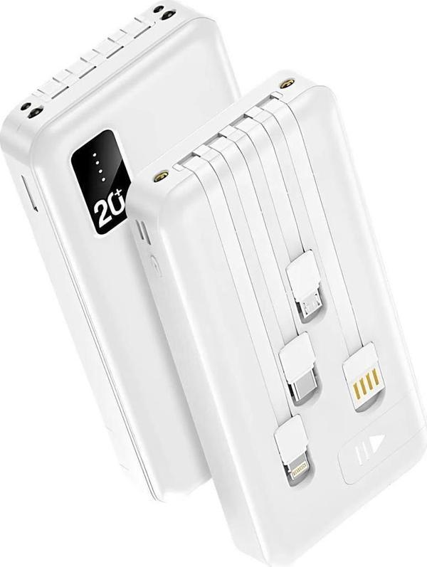 Powerway TX209 20.000mAh Kablolu Dijital Göstergeli Fenerli Powerbank Dahili Telefon Stand (MİCRO - TYPE C - LİGHTNİNG) - Image 1