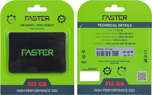 Faster FS-512 Sata3 512 GB SSD 550/510 Mb/s Harddisk - Image 1