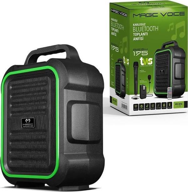 Magicvoice MV-2016 USB-SD-BT 1 El + 1 Yaka Mikrofonlu 175W Taşınabilir Şarjlı Hoparlör Amfi - Image 1
