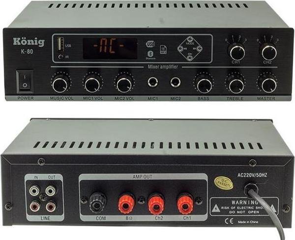 König K-80 80W USB-SD-Bluetooth Destekli 2 Bölgeli Trafolu Mixer Anfi - Image 1