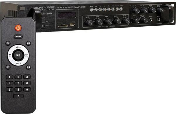 Magicvoice MV-540 100 Watt USB-SD-Bluetooth 2 Mikrofon Girişli 5 Bölgeli Hat Trafolu Amfi - Image 1