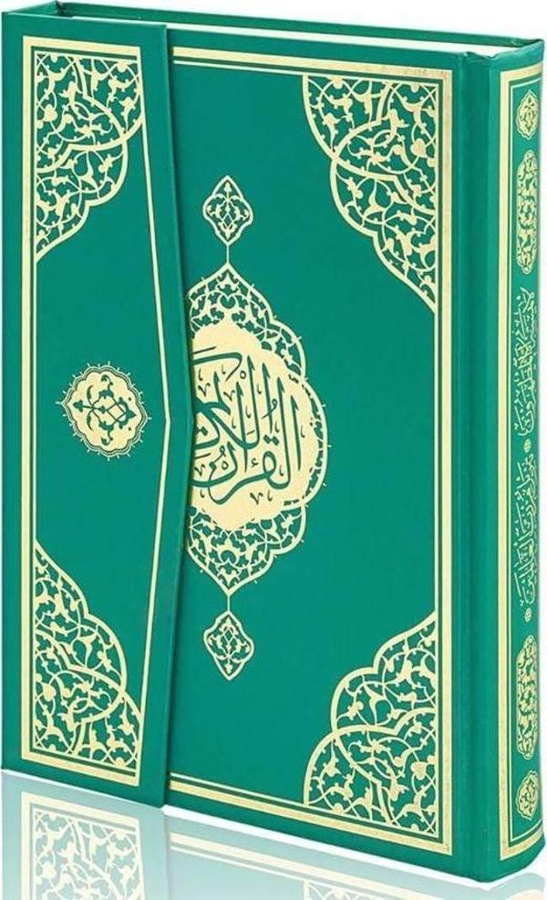 Orta Boy Bilgisayar Hatlı Arapça Cilt Bezi Mıklepli Kuran-ı Kerim - Yeşil - Furkan Yayınevi - Image 1