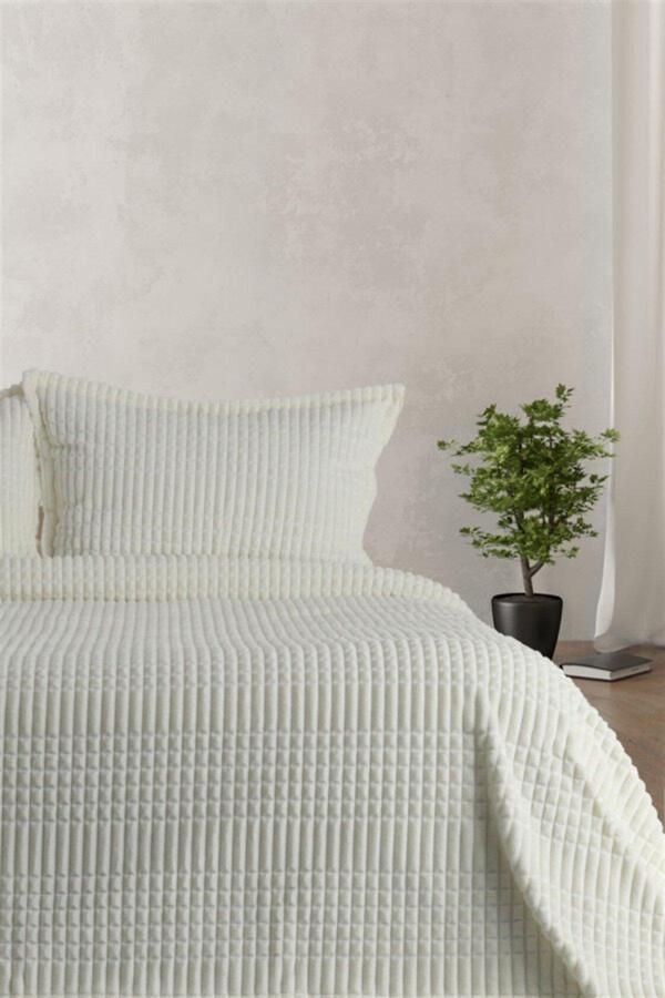 Merinos Modern Line 3 Parça Battaniye Seti - Ekru - Image 1