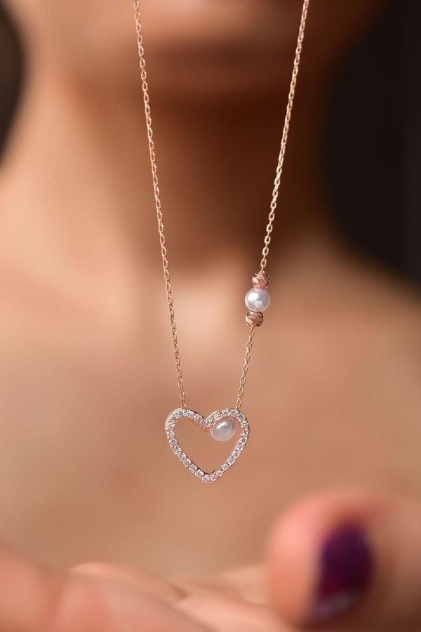 925 Ayar Gümüş Rose Kaplama Dorika Toplu Montür Kalbimin Incisi Kolye - Image 1