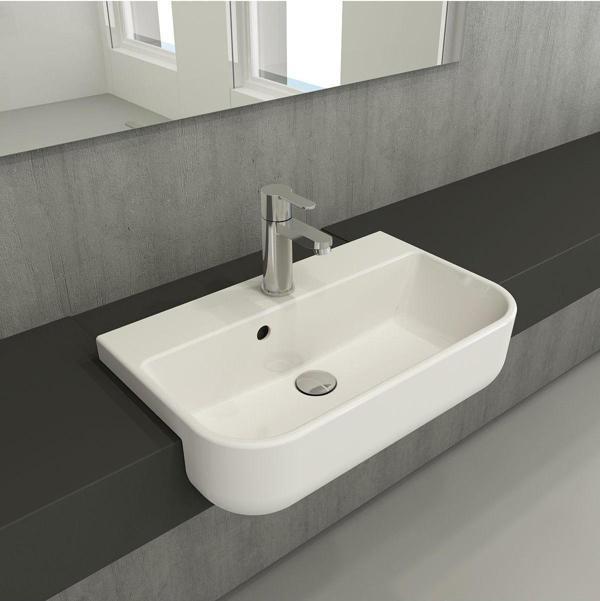 Turkuaz Duru Yarım Tezgah Üstü Lavabo 56X43 Cm Beyaz - Image 1