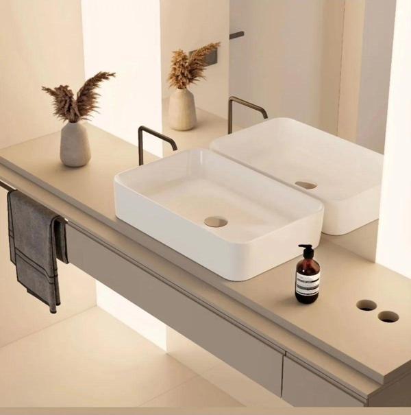 Turkuaz Hera Tezgahüstü Lavabo 60X38 Cm (Bataryasız Lavabo) Beyaz - Image 1
