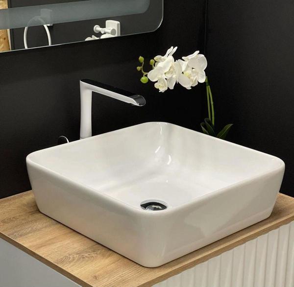 Turkuaz One Lavabo 46*46 Cm, Tezgah Üstü Çanak Kare Model Ekru - Image 1